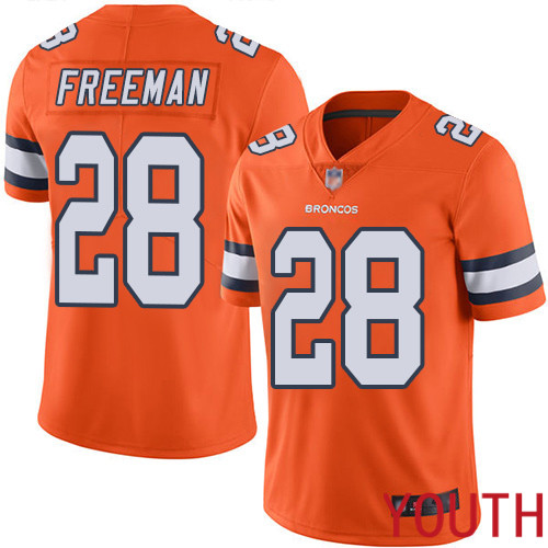 Youth Denver Broncos #28 Royce Freeman Limited Orange Rush Vapor Untouchable Football NFL Jersey->youth nfl jersey->Youth Jersey